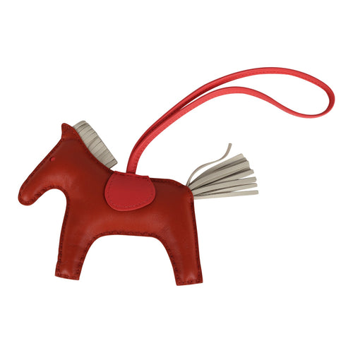 Hermes Rodeo Bag Charm MM Cornaline, Craie and Rose Texas Milo Lambskin