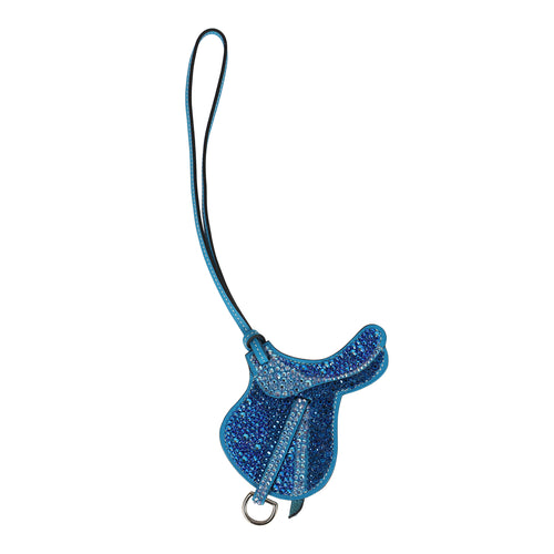 Custom Blue Swarovski Crystal Hermes Paddock Saddle Bag Charm Bleu Zanzibar Swift Palladium Hardware