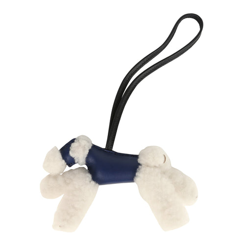 Hermes Budy Charm Bleu France and Black Milo Lambskin and Merino Sheepskin