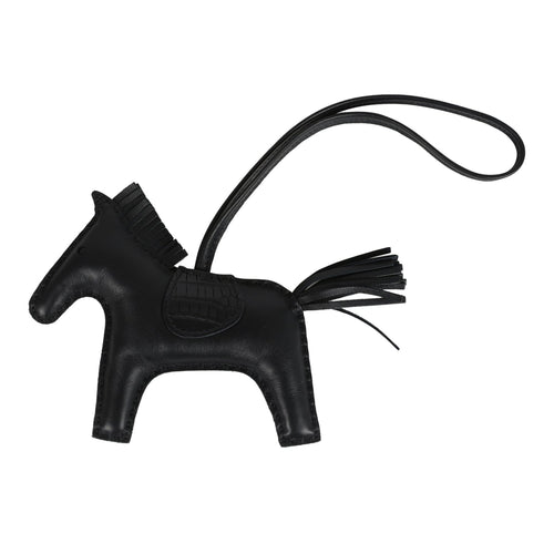 Hermes Rodeo Bag Charm MM Touch SO Black Milo Lambskin and Alligator