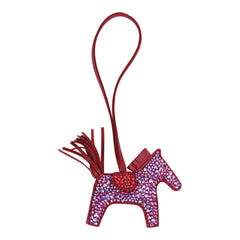 Custom Iridescent Swarovski Crystal Hermes Bedazzled Hermes Rodeo Bag Charm PM Rubis Milo Lambskin