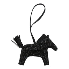 Custom Black Swarovski Crystal Hermes Bedazzled Rodeo Bag Charm MM So Black Milo Lambskin