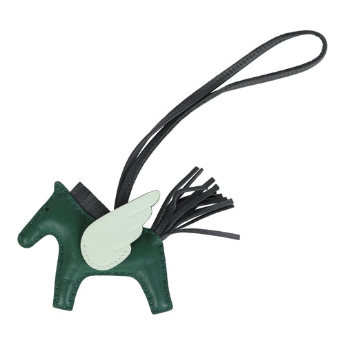 Hermes Pegase Rodeo Bag Charm PM Vert Moyen, Ardoise and Vert Peppermint Milo Lambskin