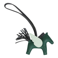 Hermes Pegase Rodeo Bag Charm PM Vert Moyen, Ardoise and Vert Peppermint Milo Lambskin