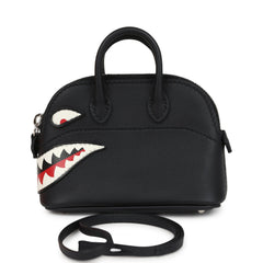 Hermes Mini Bolide Shark Bag Charm Black and White Swift Palladium Hardware