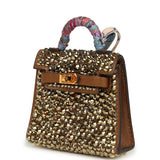 Custom Brown Swarovski Crystal Hermes Mini Kelly Twilly Bag Charm Alezan Tadelakt Gold Hardware