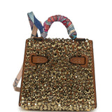 Custom Brown Swarovski Crystal Hermes Mini Kelly Twilly Bag Charm Alezan Tadelakt Gold Hardware