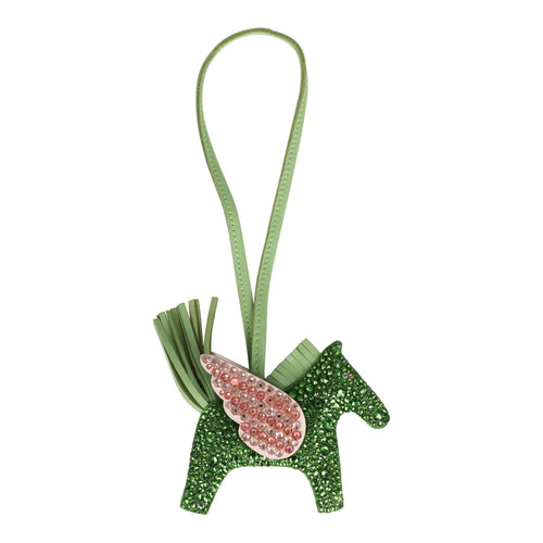 Custom Swarovski Crystal Hermes Rodeo Bag Charm PM Vert Yucca, Vert Criquet & Mauve Pale Milo Lambskin