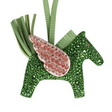 Custom Swarovski Crystal Hermes Rodeo Bag Charm PM Vert Yucca, Vert Criquet & Mauve Pale Milo Lambskin