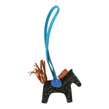 Custom Black Swarovski Crystal Hermes Rodeo Bag Charm PM Black, Bleu Zanzibar & Gold Milo Lambskin