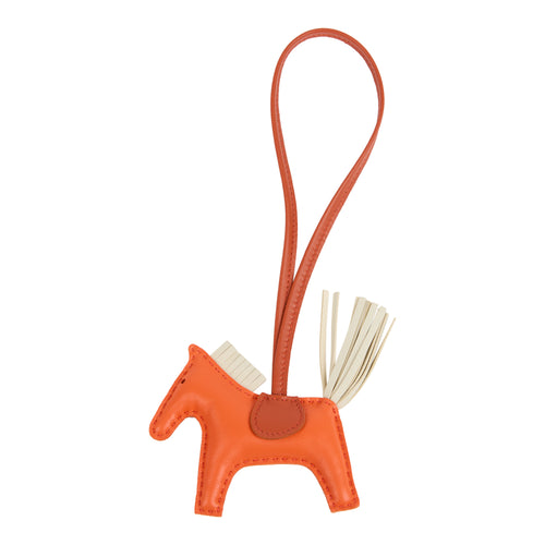Hermes Rodeo Bag Charm PM Orange Poppy, Craie and Terre Battue Milo Lambskin