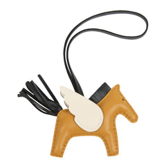Hermes Pegase Rodeo Bag Charm PM Sesame, Black and Nata Milo Lambskin