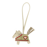 Custom Champagne Swarovski Crystal Hermes Bedazzled Rodeo Robeo Coeur Charm PM Craie, Jaune Milton & Rouge Radieux Milo Lambskin - Thumbnail View 1