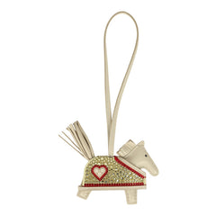 Custom Champagne Swarovski Crystal Hermes Bedazzled Rodeo Robeo Coeur Charm PM Craie, Jaune Milton & Rouge Radieux Milo Lambskin