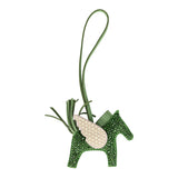 Custom Green and Light Pink Swarovski Crystal Hermes Bedazzled Pegase Rodeo Bag Charm PM Vert Yucca, Vert Criquet and Mauve Pale Milo Lambskin - Thumbnail View 2