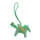 Custom Green Swarovski Crystal Hermes Pegase Rodeo Bag Charm PM Vert Comics Milo Lambskin - Thumbnail View 2