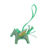 Custom Green Swarovski Crystal Hermes Pegase Rodeo Bag Charm PM Vert Comics Milo Lambskin - Thumbnail View 1