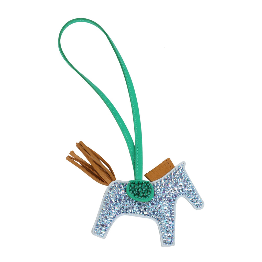 Custom Blue Swarovski Crystal Hermes Rodeo Bag Charm PM Bleu Brume, Se