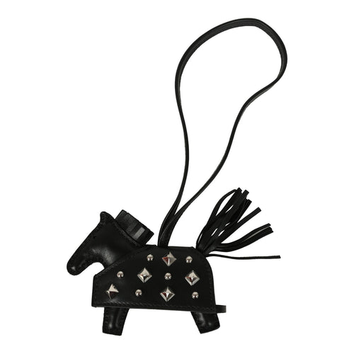 Hermes Rodeo Rock Bag Charm PM Black Milo Lambskin Palladium Hardware