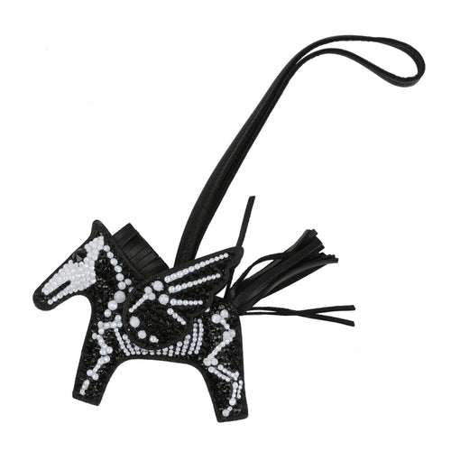 Custom Skeleton Swarovski Crystal Hermes Bedazzled Pegase Rodeo Bag Charm PM So Black Milo Lambskin