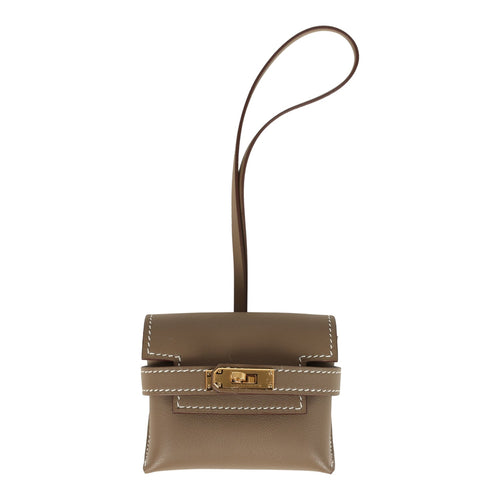 Hermes Kelly Festival Bag Charm Etoupe Swift Gold Hardware