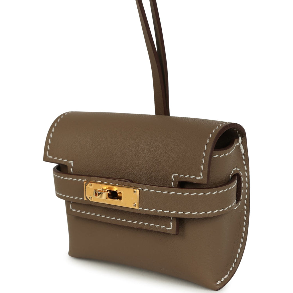 Hermes Kelly Festival Bag Charm Etoupe Swift Gold Hardware