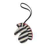 Custom Zebra Swarovski Crystal Hermes GeeGee Savannah Bag Charm PM Rose Mexico, White and Black Milo Lambskin