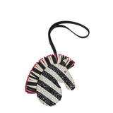 Custom Zebra Swarovski Crystal Hermes GeeGee Savannah Bag Charm PM Rose Mexico, White and Black Milo Lambskin