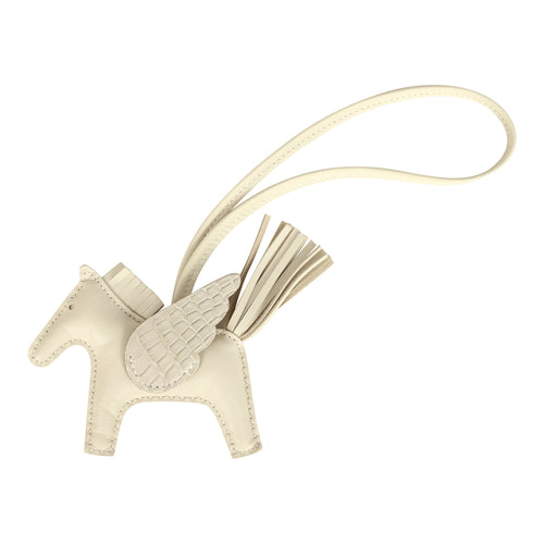 Hermes Pegase Rodeo Bag Charm PM Craie Milo Lambskin and Beton Matte Alligator Touch