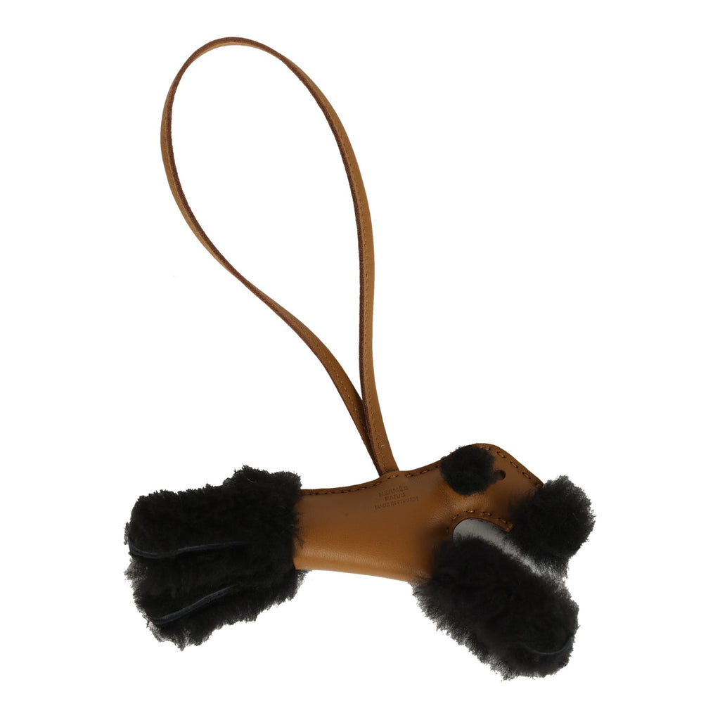 Hermes Budy Charm Kraft and Black Milo Lambskin and Merino Sheepskin