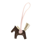 Hermes Rodeo Bag Charm PM Chocolat, Craie and Rose Darling Milo Lambskin - Thumbnail View 1