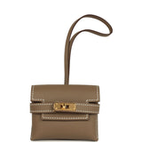 Hermes Kelly Festival Bag Charm Etoupe Swift Gold Hardware