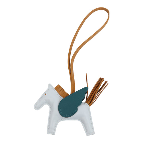 Hermes Rodeo Bag Charm PM Bleu Brume, Sesame & Vert Bosphore Milo Lambskin