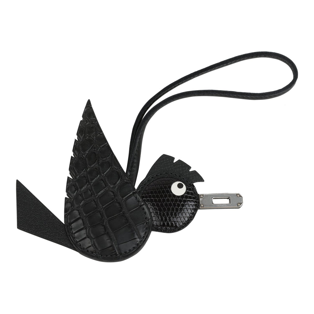 Hermes Birdy Charm Black Matte Alligator, Lizard Niloticus, Chevre Mys
