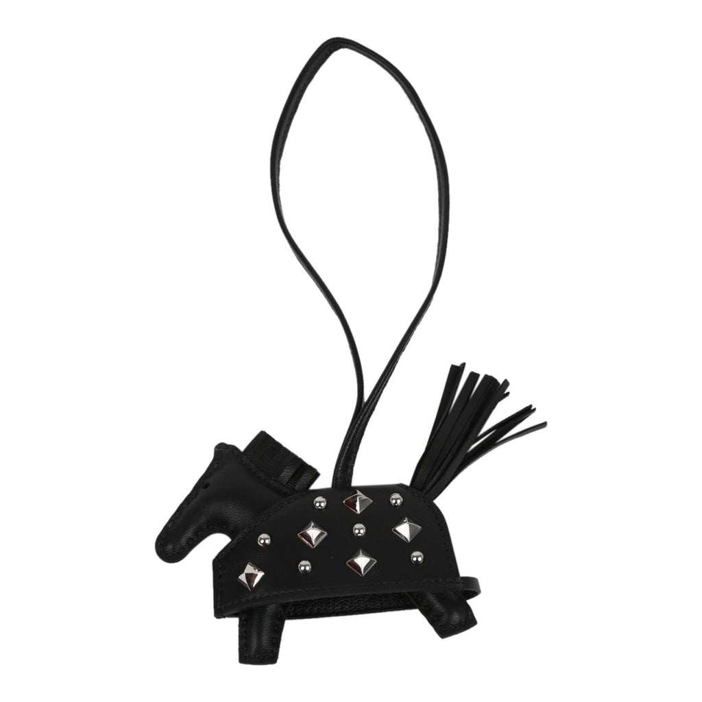 Hermes Rodeo Rock Bag Charm PM Black Milo Lambskin Palladium Hardware