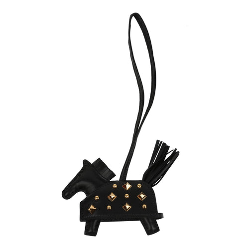 Hermes Rodeo Rock Bag Charm PM Black Milo Lambskin Gold Hardware