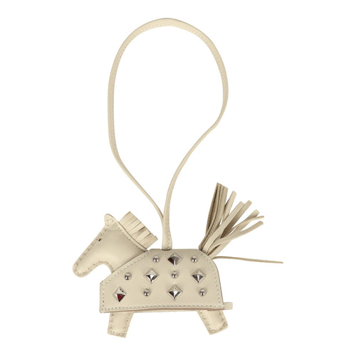 Hermes Rodeo Rock Bag Charm PM Craie Milo Lambskin Palladium Hardware