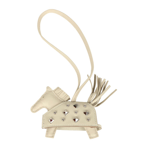 Hermes Rodeo Rock Bag Charm PM Craie Milo Lambskin Palladium Hardware