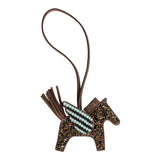 Custom Bronze Swarovski Crystal Hermes Bedazzled Pegase Rodeo Bag Charm PM Etoupe Milo Lambskin