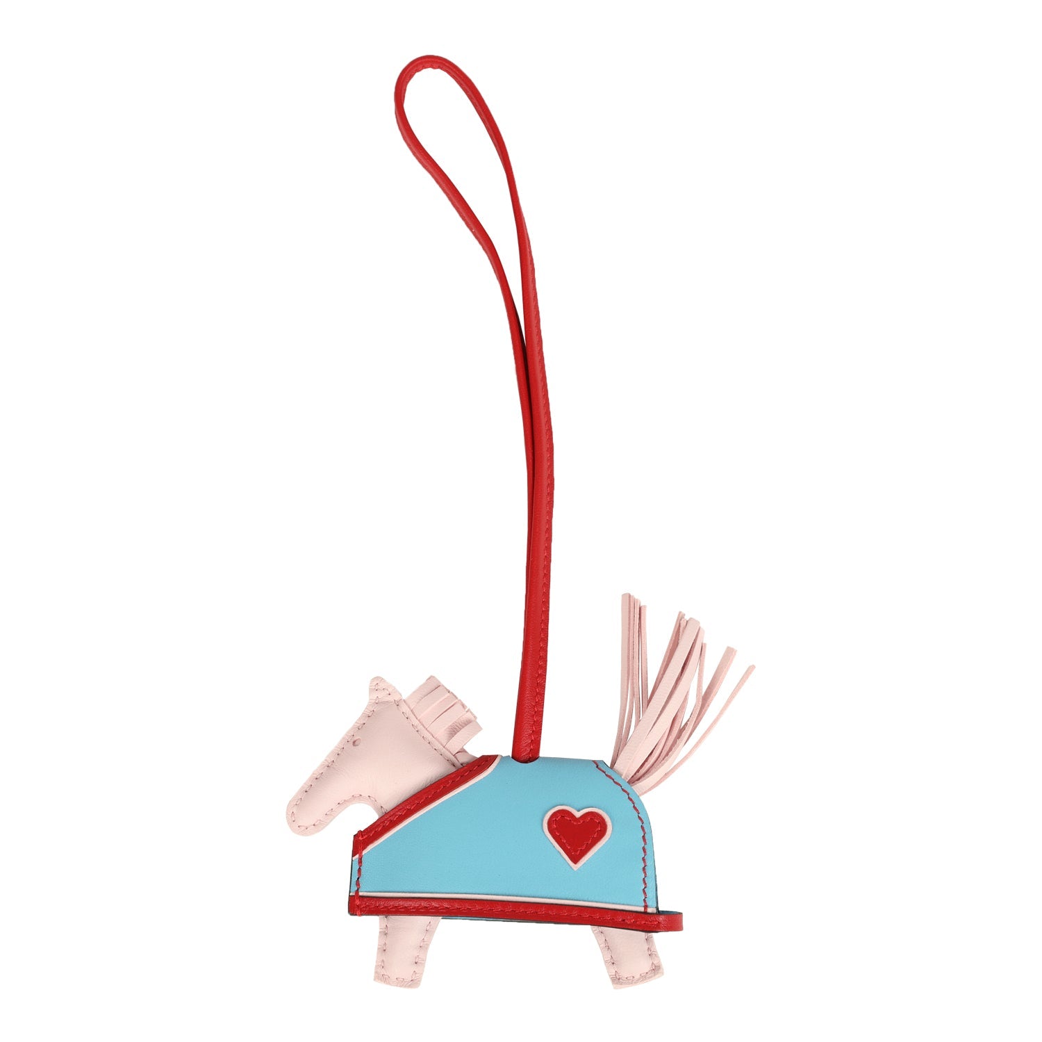 Hermes Rodeo Robeo Coeur Charm PM Rose Darling, Bleu Celeste & Rouge R