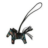 Custom Multicolored Swarovski Crystal Hermes Bedazzled Rodeo Bag Charm PM Black Milo Lambskin - Thumbnail View 1