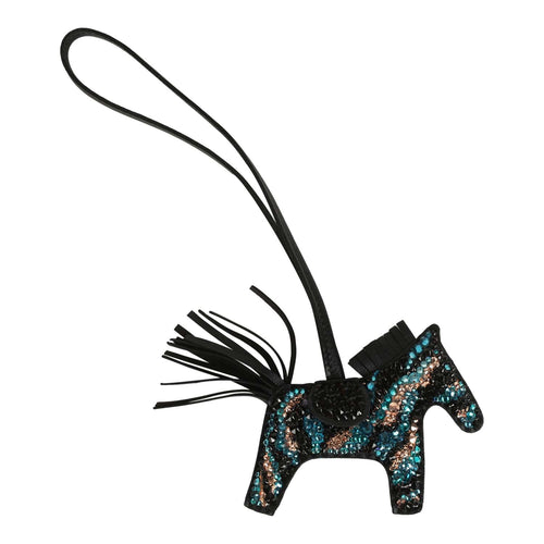 Custom Multicolored Swarovski Crystal Hermes Bedazzled Rodeo Bag Charm PM Black Milo Lambskin