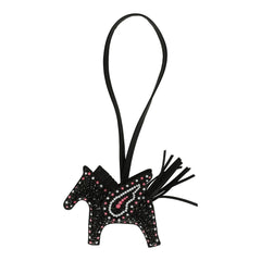 Custom Black Swarovski Crystal Hermes Bedazzled Pegase Rodeo Bag Charm PM So Black Milo Lambskin