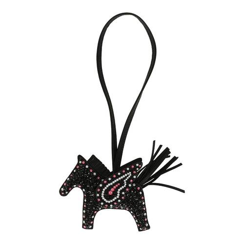 Custom Black Swarovski Crystal Hermes Bedazzled Pegase Rodeo Bag Charm PM So Black Milo Lambskin