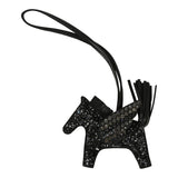 Custom Black Swarovski Crystal Hermes Bedazzled Pegase Rodeo Bag Charm PM Black Milo Lambskin - Thumbnail View 1