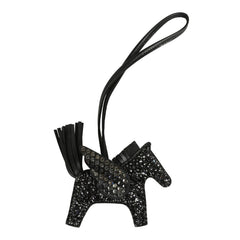 Custom Black Swarovski Crystal Hermes Bedazzled Pegase Rodeo Bag Charm PM Black Milo Lambskin