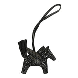 Custom Black Swarovski Crystal Hermes Bedazzled Pegase Rodeo Bag Charm PM Black Milo Lambskin - Thumbnail View 2