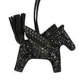 Custom Black Swarovski Crystal Hermes Bedazzled Pegase Rodeo Bag Charm PM Black Milo Lambskin - Thumbnail View 3