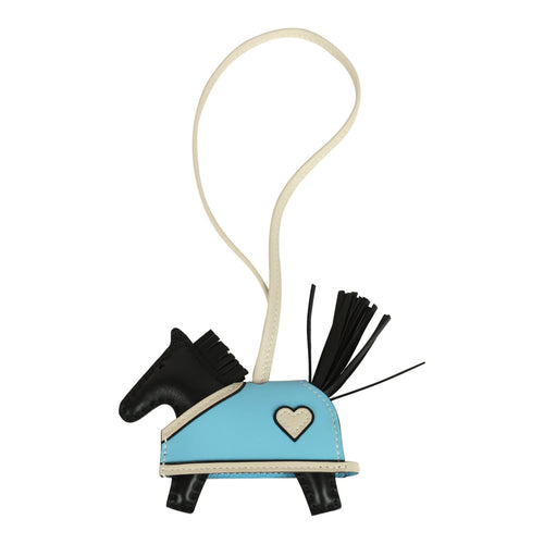 Hermes Rodeo Robeo Coeur Charm PM Black, Craie, Bleu Celeste Milo Lambskin