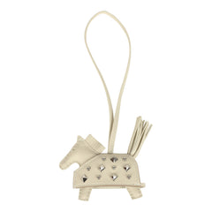 Hermes Rodeo Rock Bag Charm PM Craie Milo Lambskin Palladium Hardware